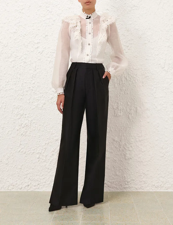 Women Zimmermann Clothing Crush Tuck Wide Leg Pant Black