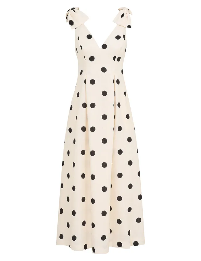 Women Zimmermann Clothing Crush V Neck Midi Dress Creamblack Dot