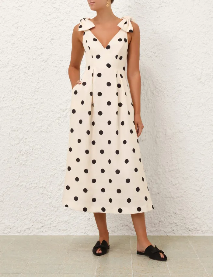 Women Zimmermann Clothing Crush V Neck Midi Dress Creamblack Dot
