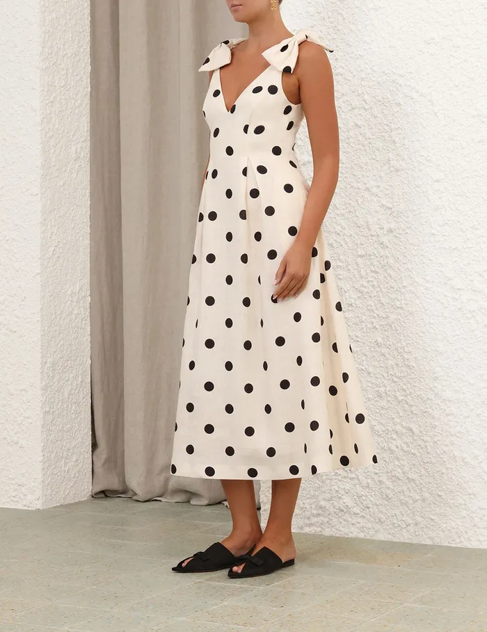 Women Zimmermann Clothing Crush V Neck Midi Dress Creamblack Dot