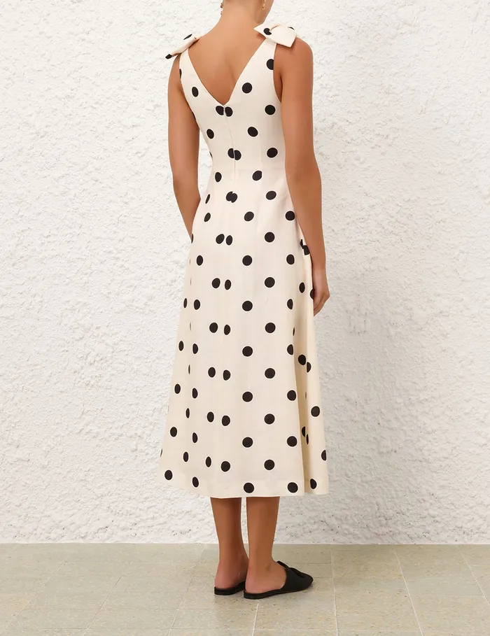 Women Zimmermann Clothing Crush V Neck Midi Dress Creamblack Dot