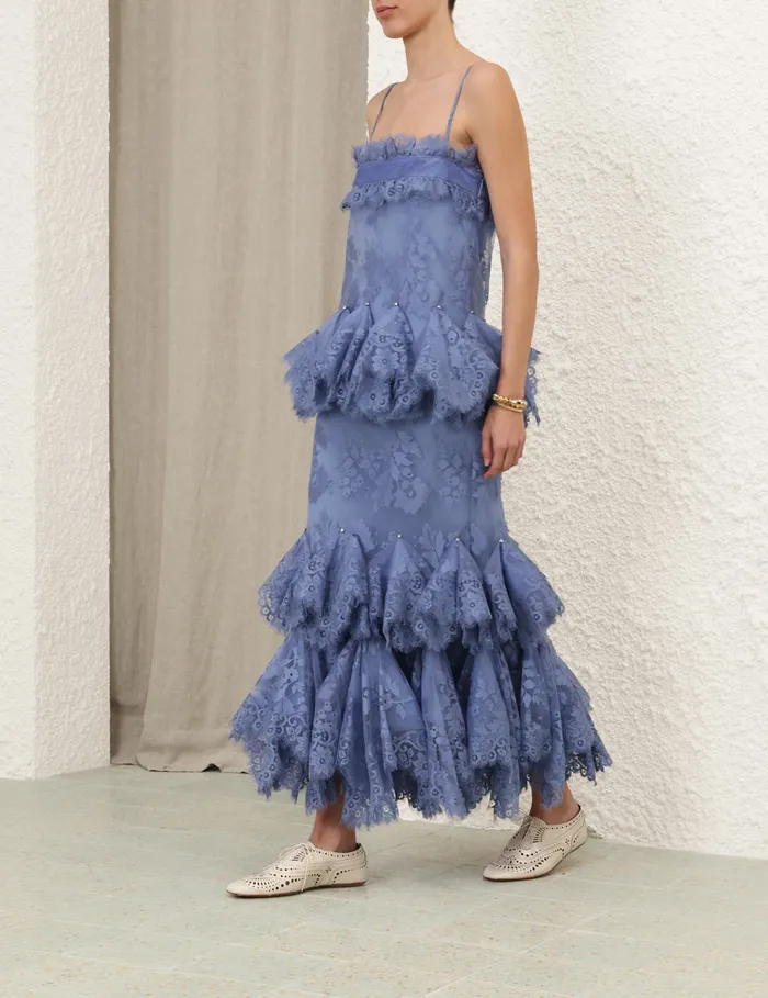 Women Zimmermann Clothing Eden Lace Handkerchief Dress Dusty Blue