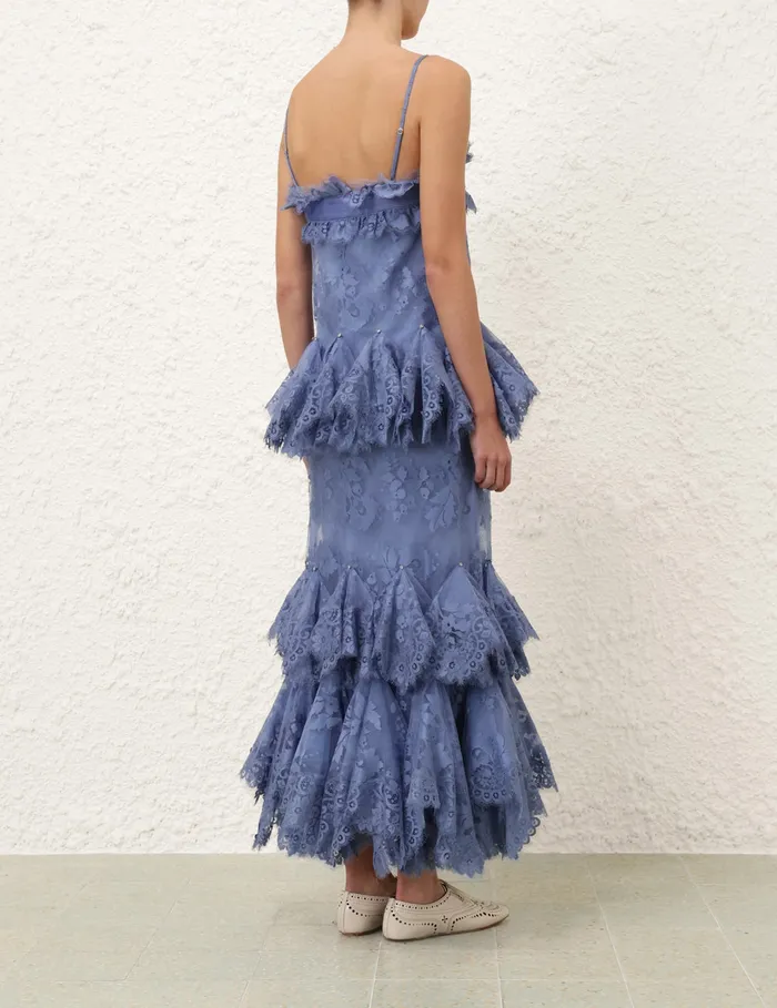 Women Zimmermann Clothing Eden Lace Handkerchief Dress Dusty Blue