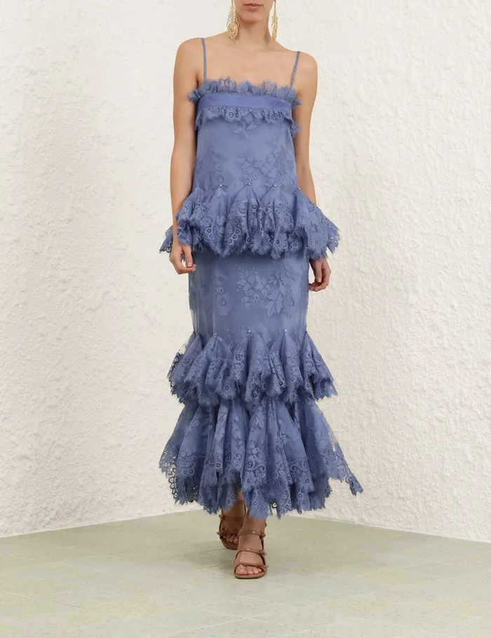 Women Zimmermann Clothing Eden Lace Handkerchief Dress Dusty Blue