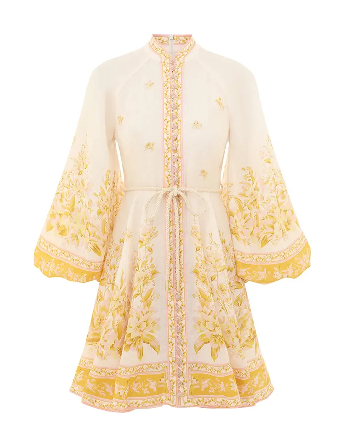 Women Zimmermann Clothing Golden Buttoned Mini Dress Pinkgold Floral