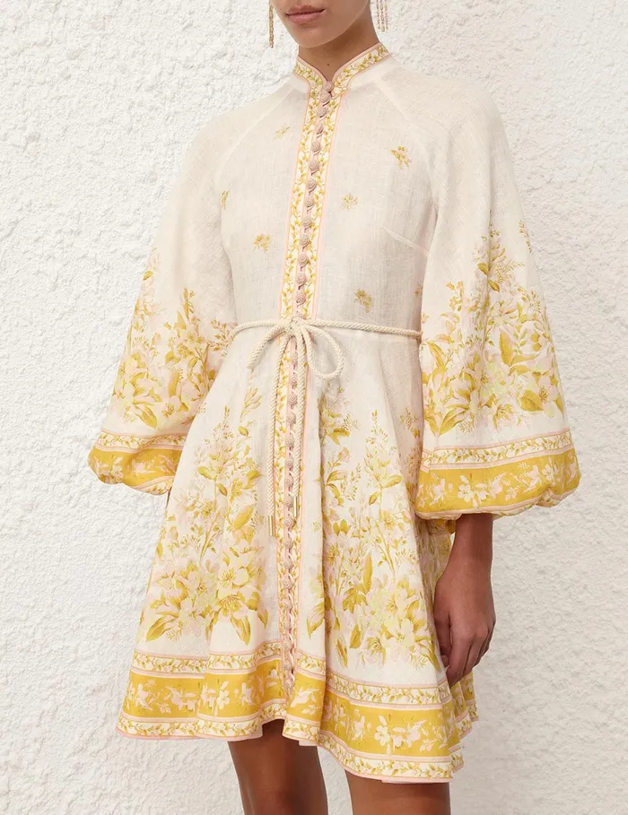 Women Zimmermann Clothing Golden Buttoned Mini Dress Pinkgold Floral