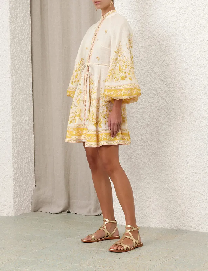 Women Zimmermann Clothing Golden Buttoned Mini Dress Pinkgold Floral