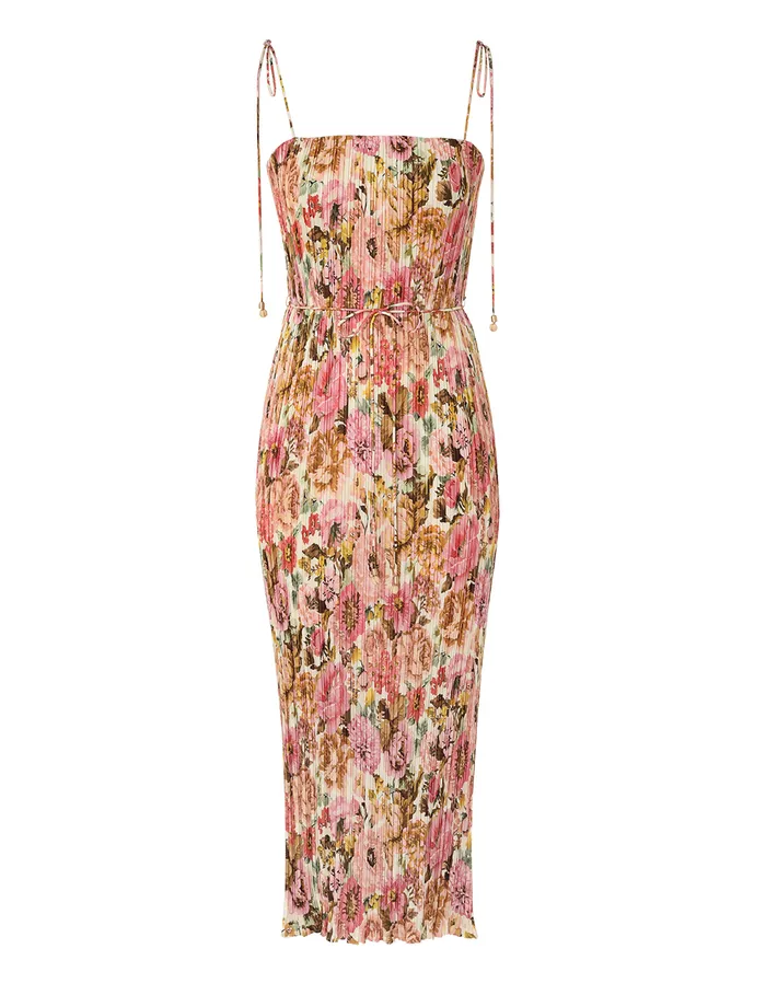 Women Zimmermann Clothing Golden Pleated Slip Dress Pink Rose