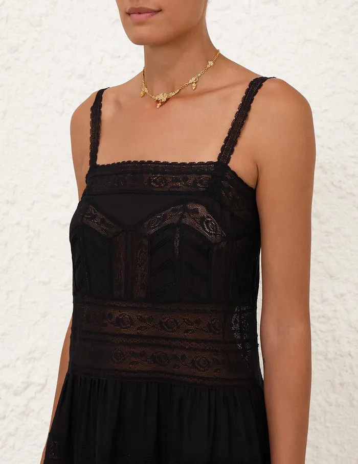 Women Zimmermann Clothing Halliday Lace Trim Slip Dress Black