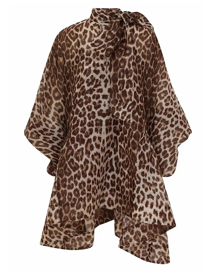 Women Zimmermann Clothing Illustration Billow Mini Dress Chocolate Leopard