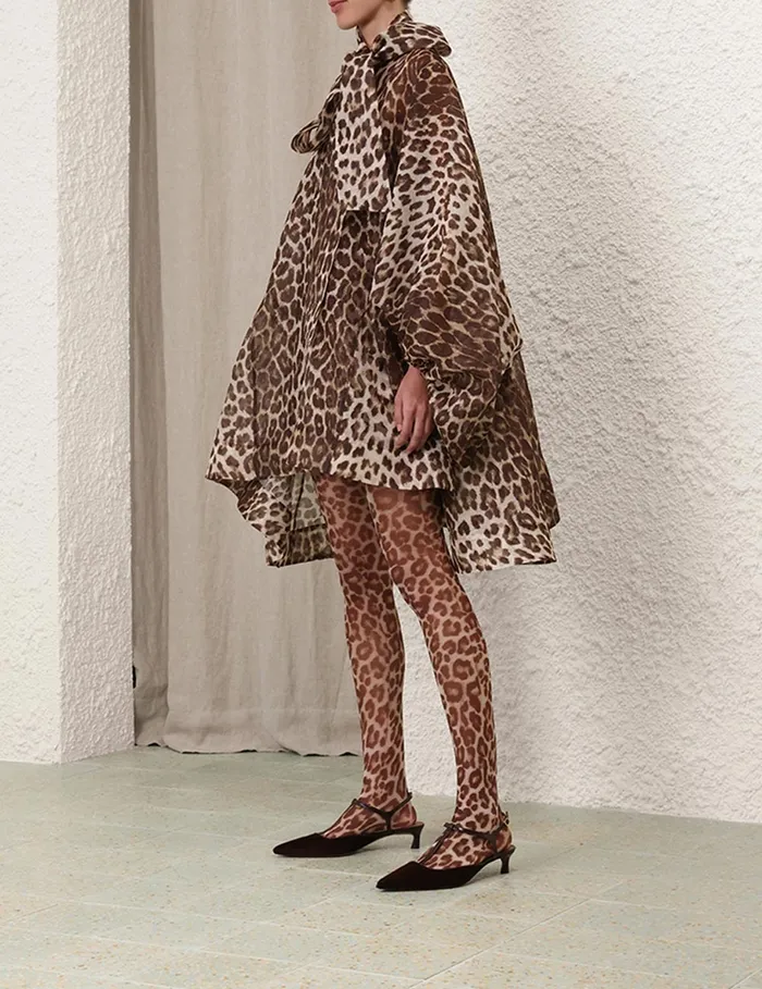 Women Zimmermann Clothing Illustration Billow Mini Dress Chocolate Leopard