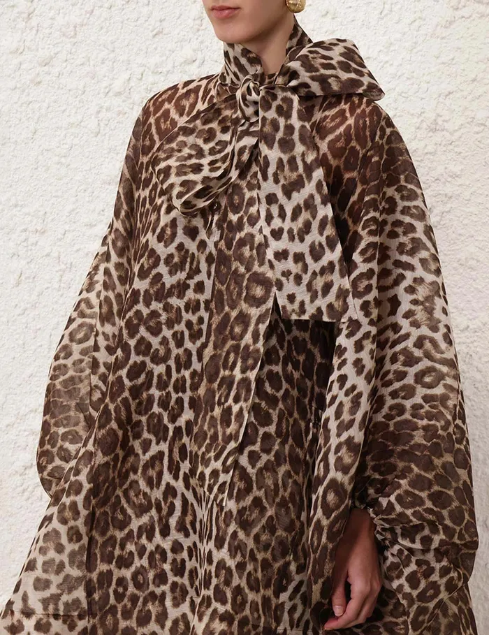 Women Zimmermann Clothing Illustration Billow Mini Dress Chocolate Leopard