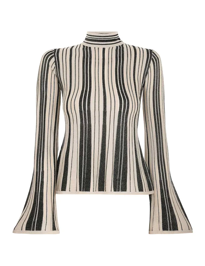 Women Zimmermann Clothing Illustration Metallic Knit Top Blackgold