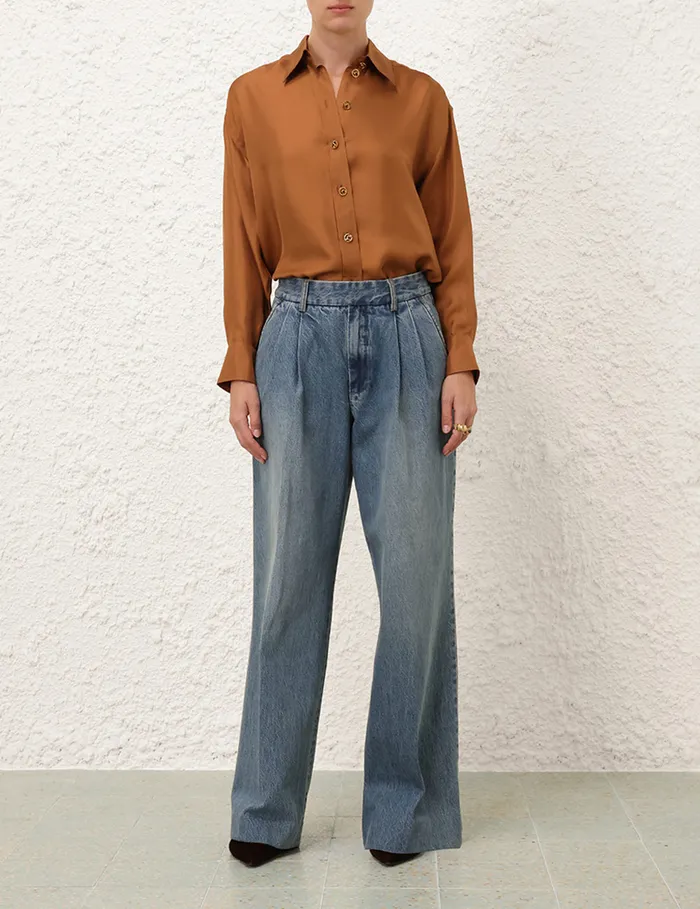 Women Zimmermann Clothing Illustration Relaxed Shirt Cognac