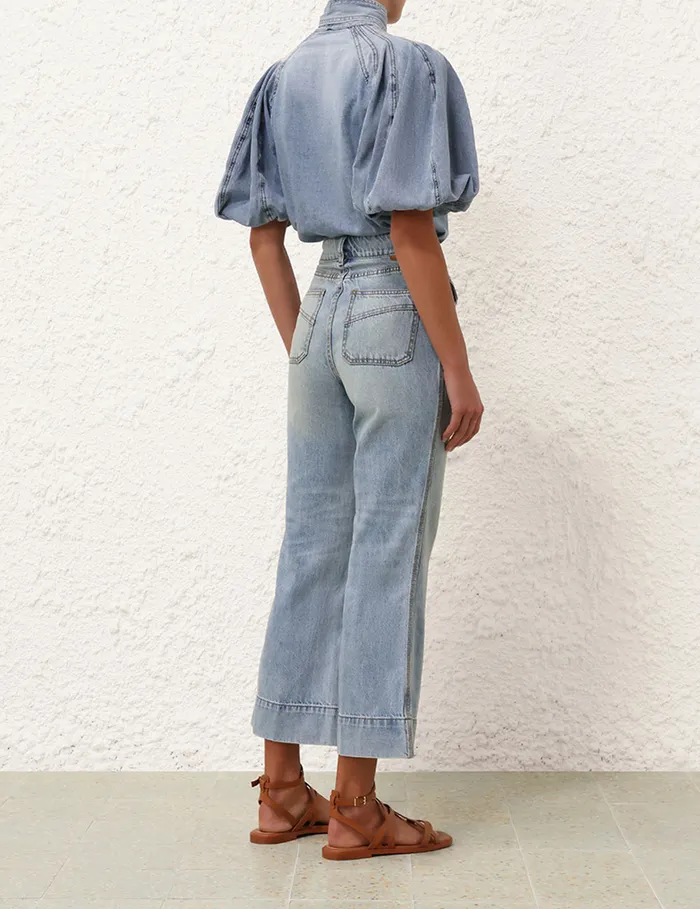 Women Zimmermann Clothing Lantern Sleeve Shirt Faded Blue