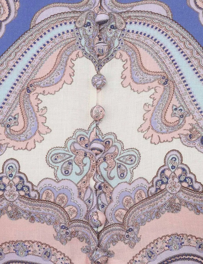 Women Zimmermann Clothing Maxine Long Sleeve Mini Dress Purple Paisley