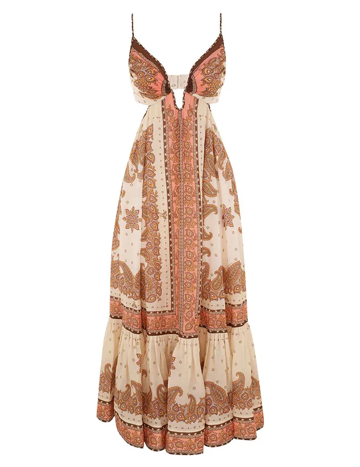 Women Zimmermann Clothing Maxine Plunge Maxi Dress Orange Paisley