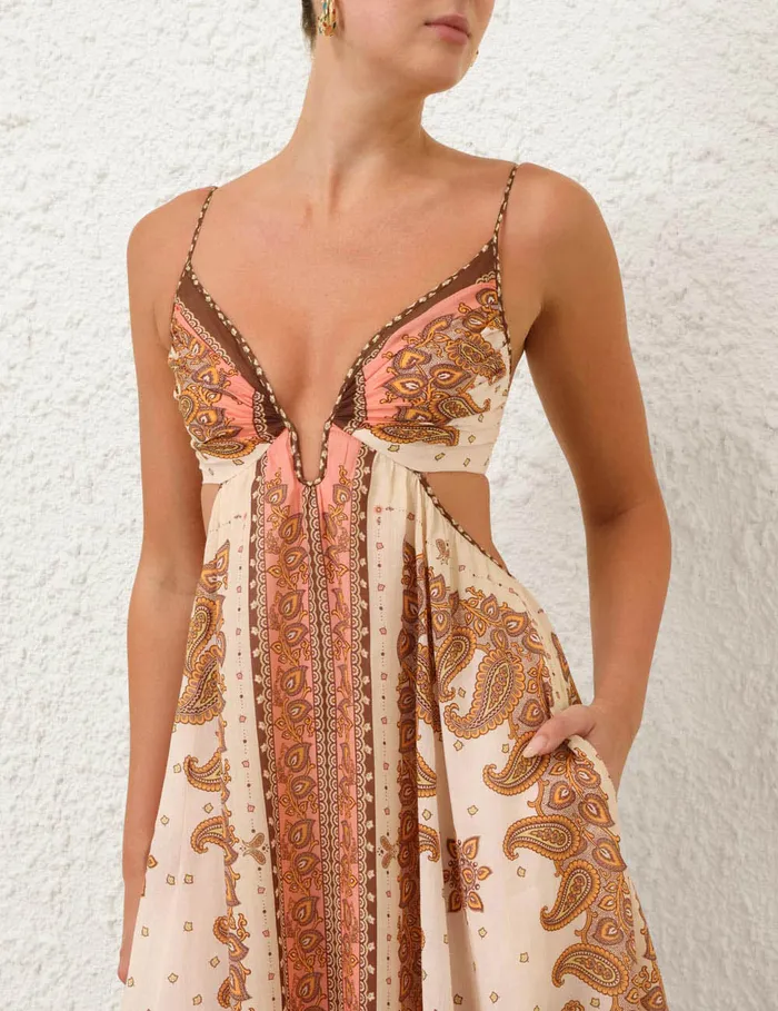 Women Zimmermann Clothing Maxine Plunge Maxi Dress Orange Paisley