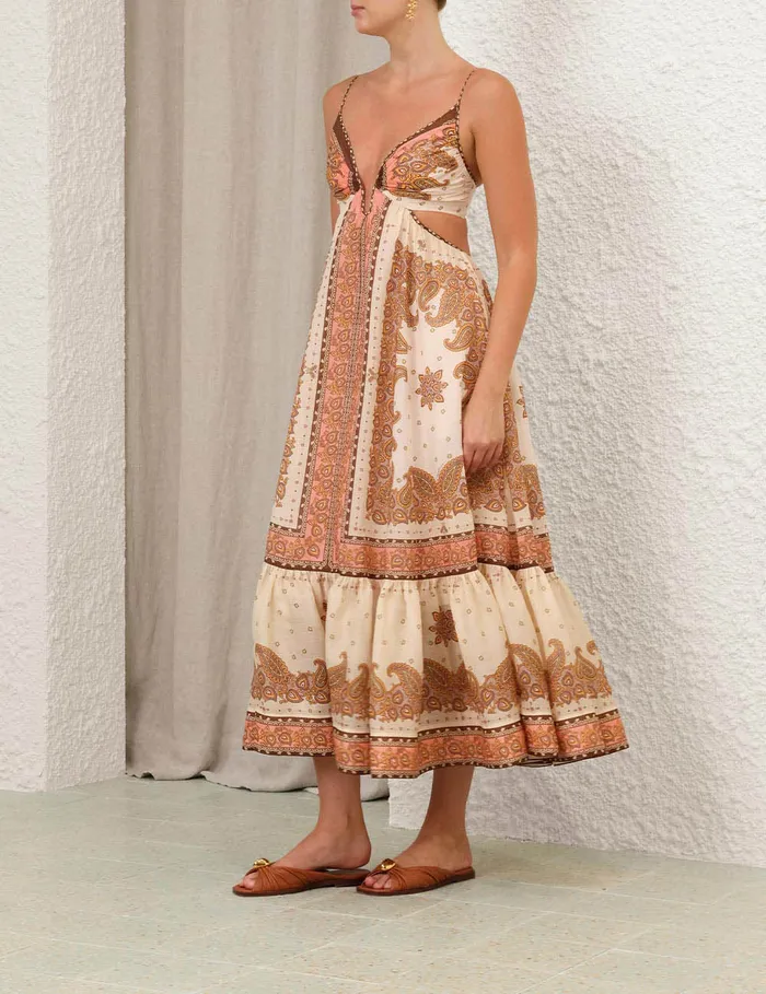 Women Zimmermann Clothing Maxine Plunge Maxi Dress Orange Paisley