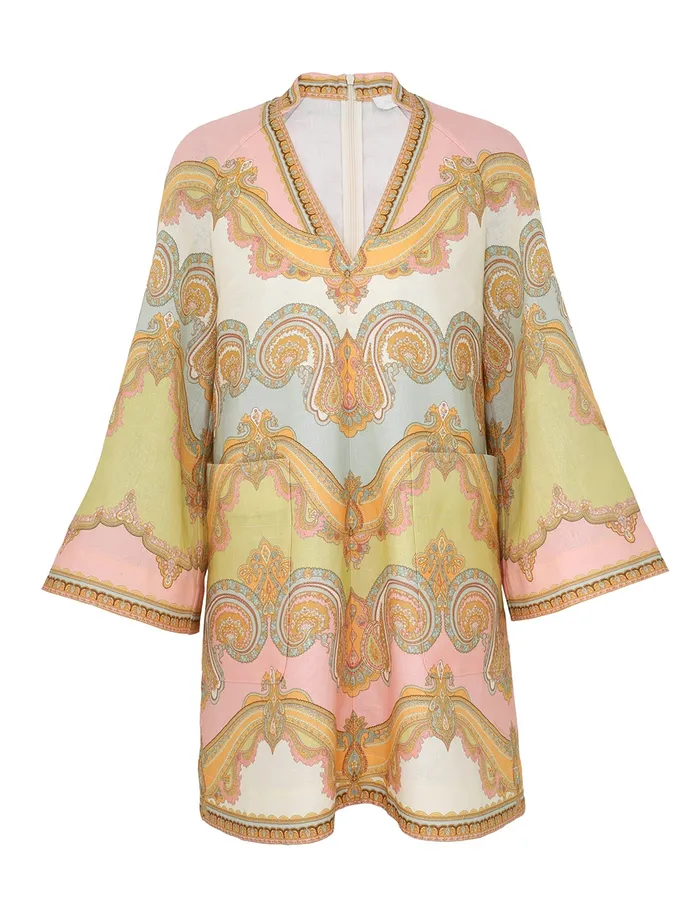 Women Zimmermann Clothing Maxine Tunic Mini Dress Gold Paisley