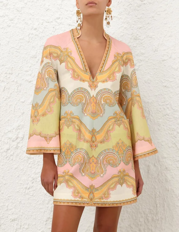 Women Zimmermann Clothing Maxine Tunic Mini Dress Gold Paisley
