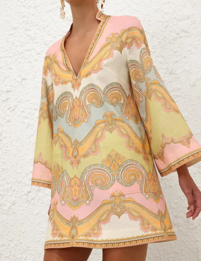 Women Zimmermann Clothing Maxine Tunic Mini Dress Gold Paisley