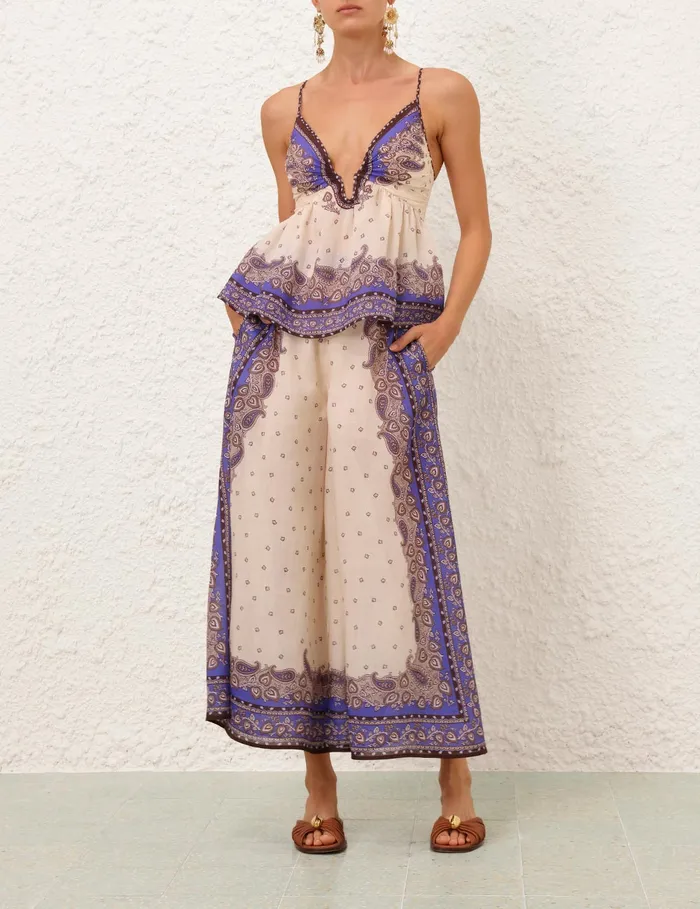 Women Zimmermann Clothing Maxine Wide Leg Cropped Pant Purple Paisley