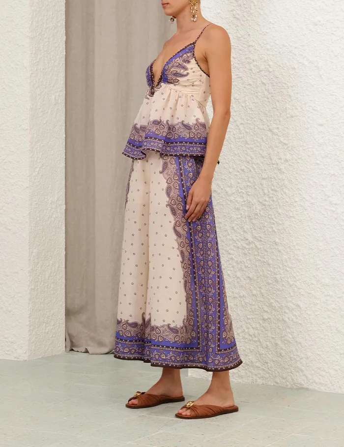 Women Zimmermann Clothing Maxine Wide Leg Cropped Pant Purple Paisley