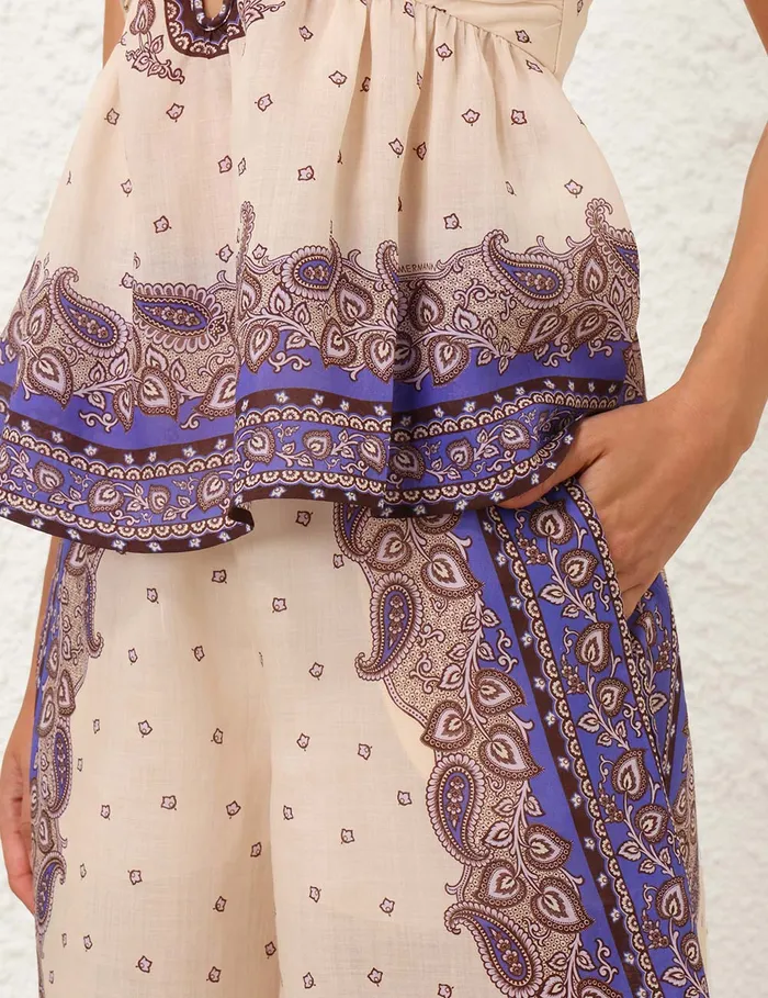 Women Zimmermann Clothing Maxine Wide Leg Cropped Pant Purple Paisley