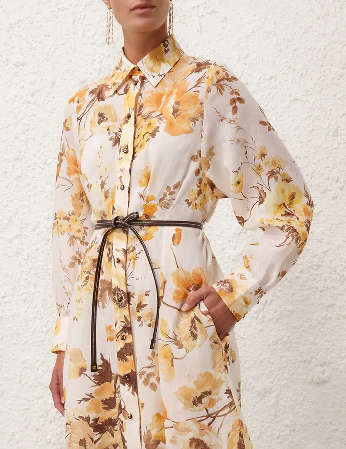 Women Zimmermann Clothing Ottie Tuck Shirt Dress Orange Floral