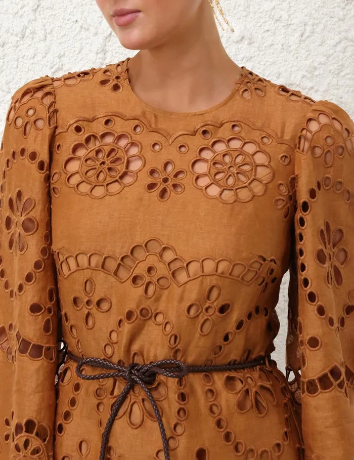 Women Zimmermann Clothing Pop Embroidered Midi Dress Tan