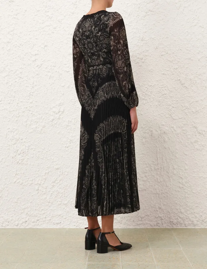 Women Zimmermann Clothing Sunray Long Sleeve Midi Dress Black Paisley