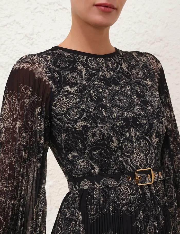 Women Zimmermann Clothing Sunray Long Sleeve Midi Dress Black Paisley