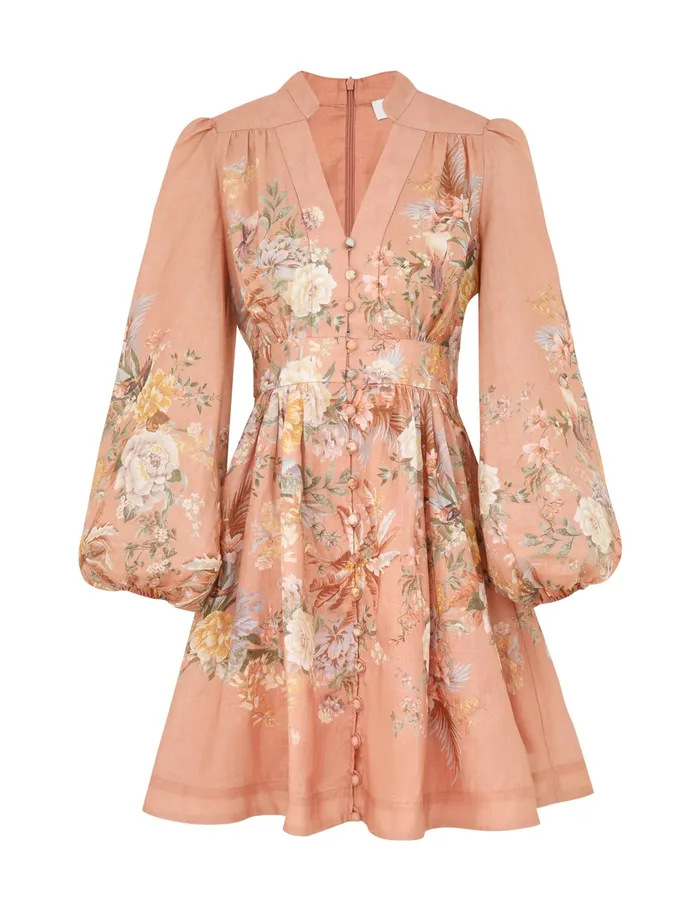 Women Zimmermann Clothing Tallow Plunge Mini Dress Pink Multi Floral