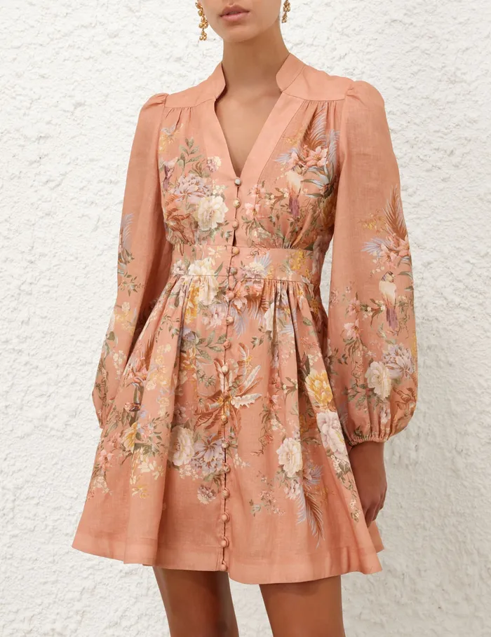 Women Zimmermann Clothing Tallow Plunge Mini Dress Pink Multi Floral