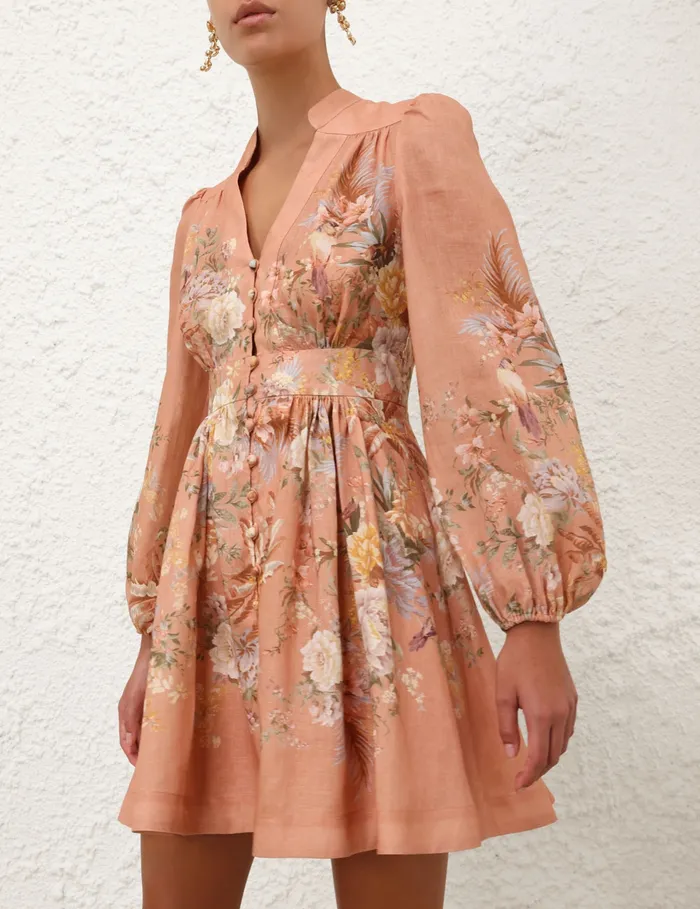 Women Zimmermann Clothing Tallow Plunge Mini Dress Pink Multi Floral