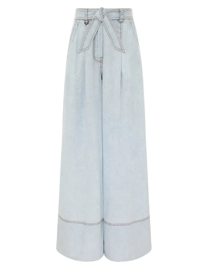 Women Zimmermann Clothing Wide Leg Denim Pant Blue Smoke