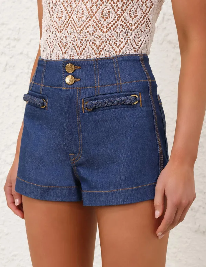 Women Zimmermann Clothing Wylie Denim Short Railway Blue