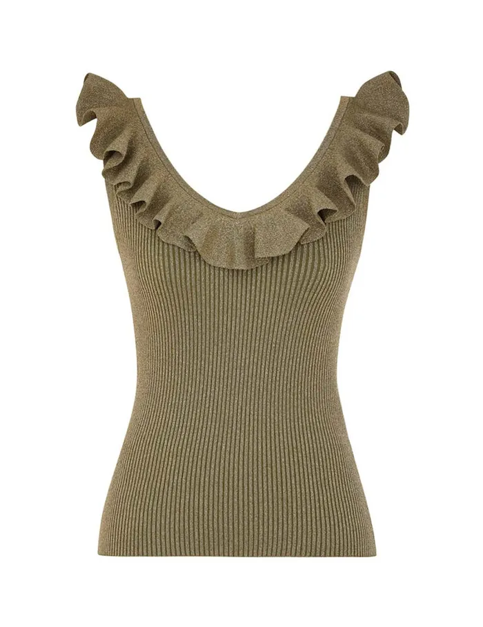 Women Zimmermann Clothing Wylie Frill VNeck Top Dusty Olivegold