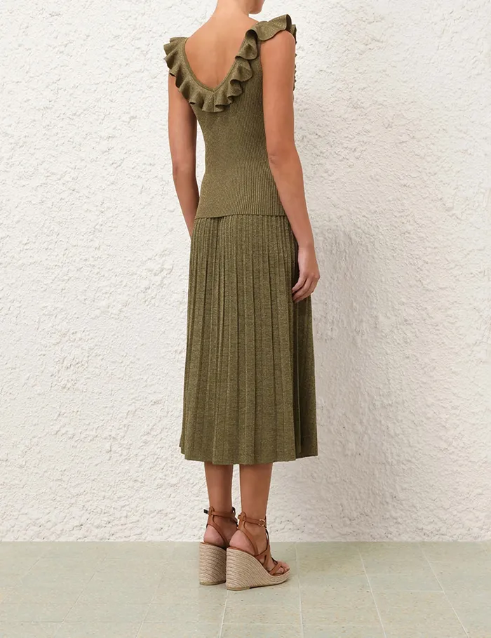 Women Zimmermann Clothing Wylie Frill VNeck Top Dusty Olivegold