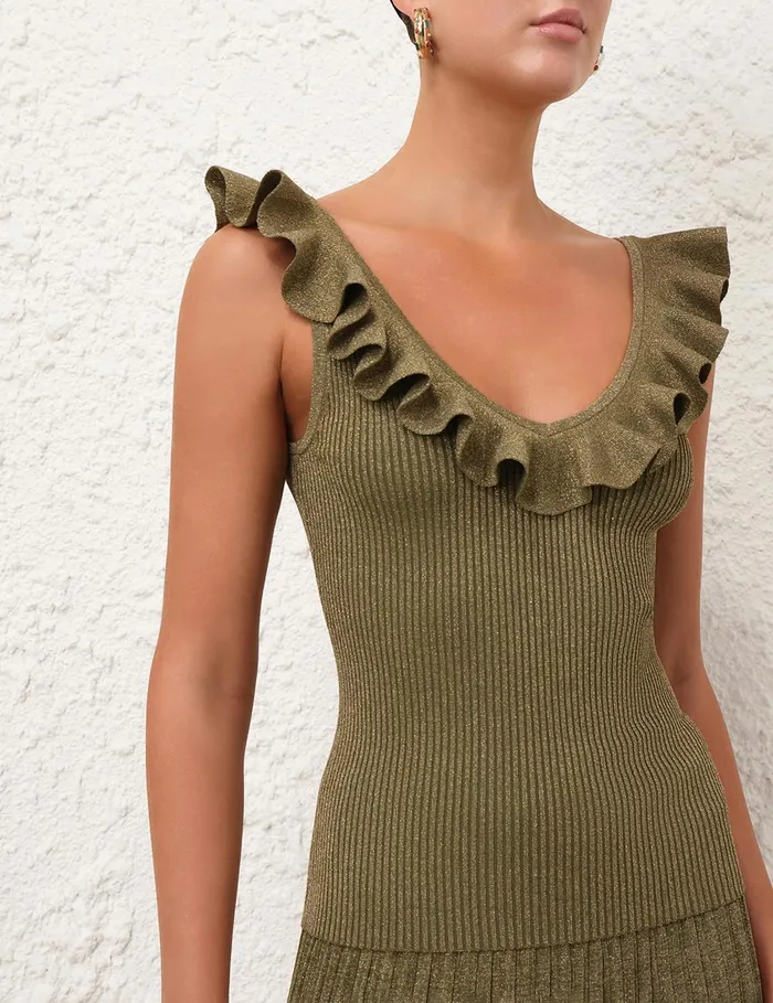 Women Zimmermann Clothing Wylie Frill VNeck Top Dusty Olivegold