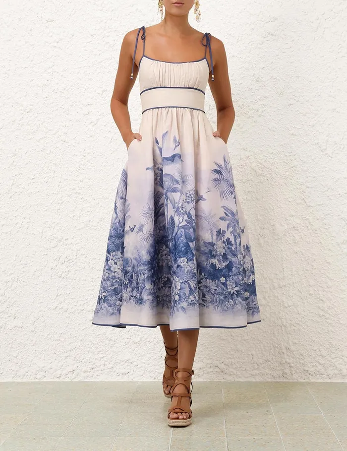 Women Zimmermann Clothing Wylie Picnic Dress Blue Palm