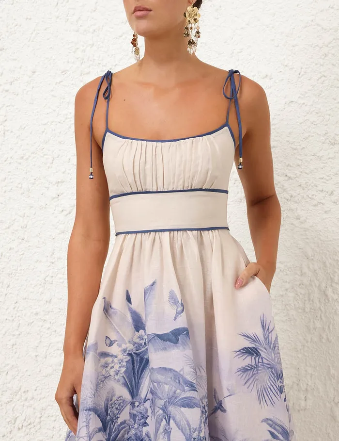 Women Zimmermann Clothing Wylie Picnic Dress Blue Palm