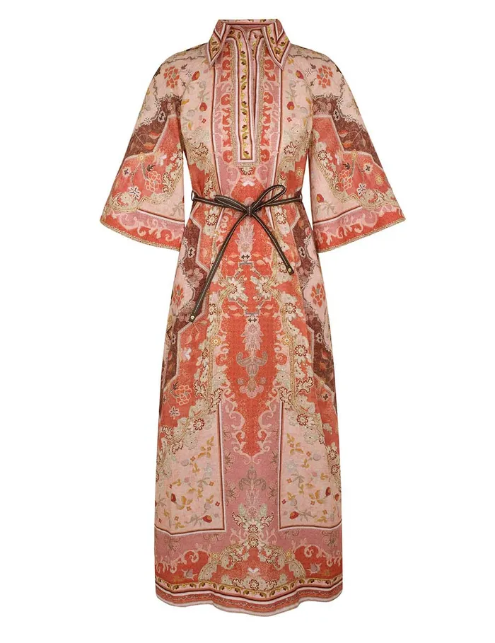 Women Zimmermann Clothing Wylie Tunic Midi Dress Rust Multi
