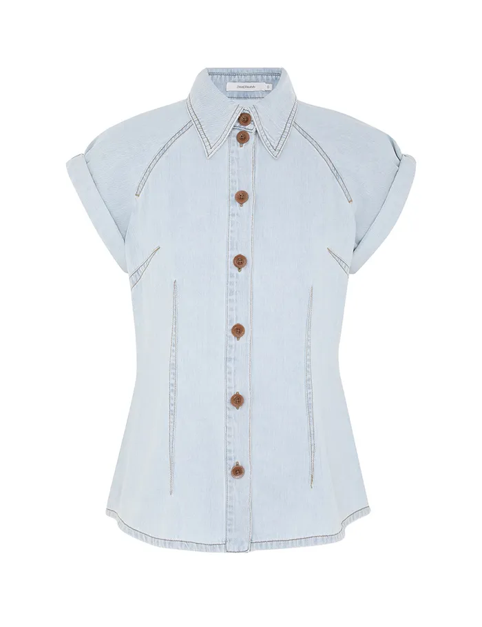 Women Zimmermann Denim Tallow Denim Blouse Seaside