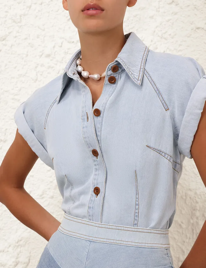 Women Zimmermann Denim Tallow Denim Blouse Seaside