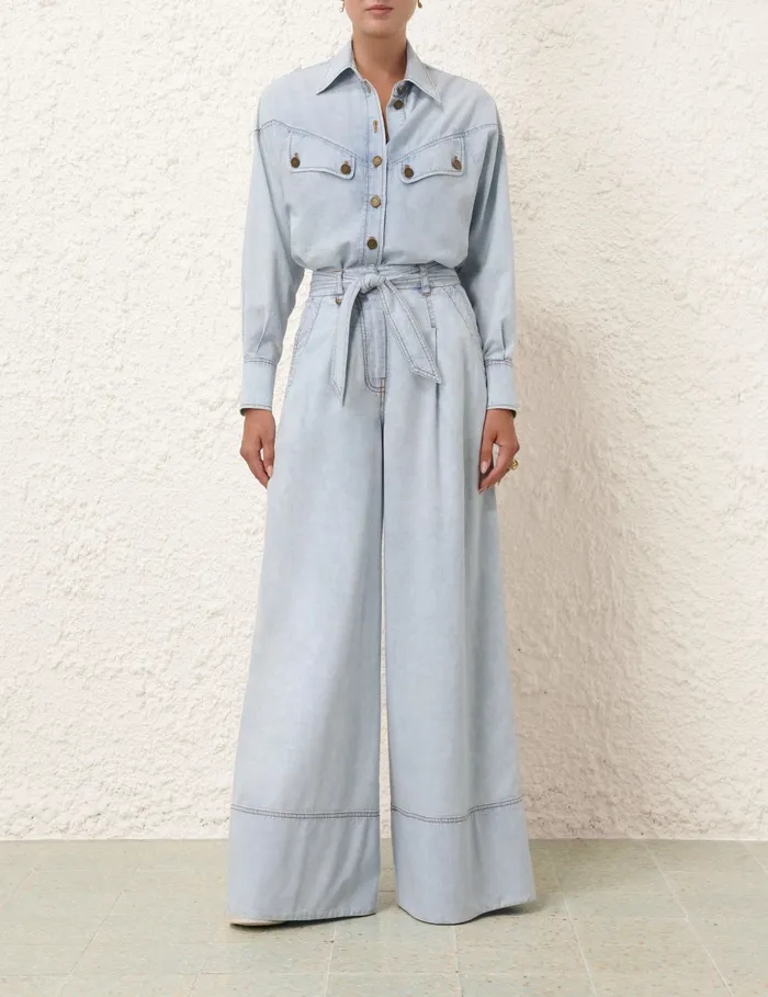 Women Zimmermann Denim Wide Leg Denim Pant Blue Smoke