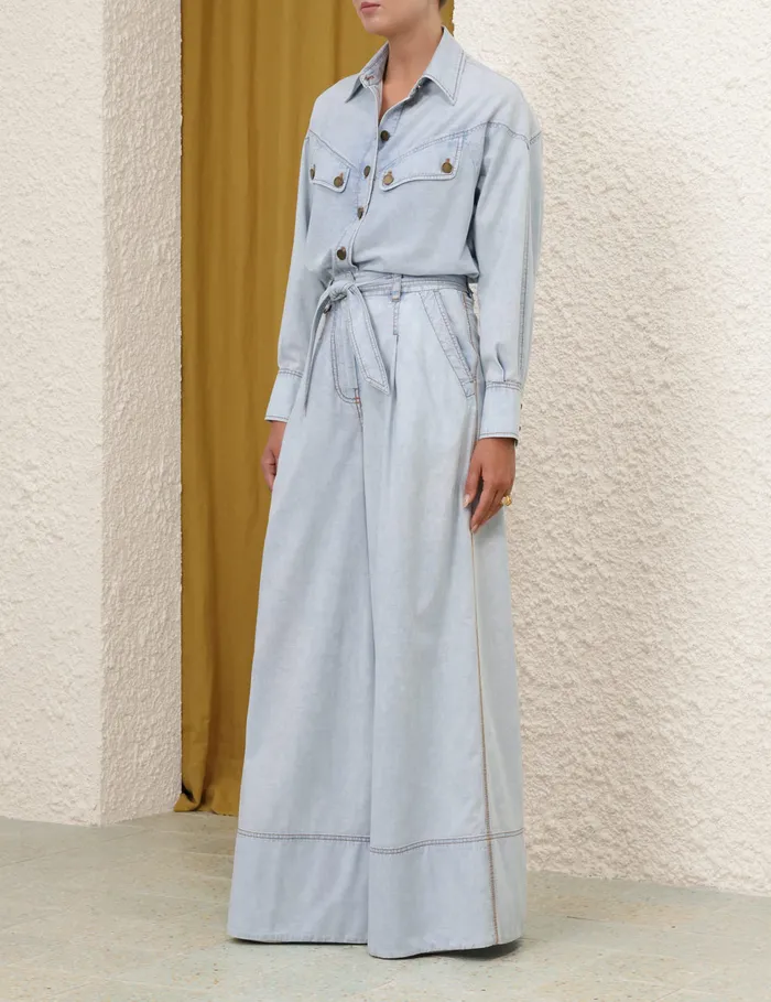 Women Zimmermann Denim Wide Leg Denim Pant Blue Smoke