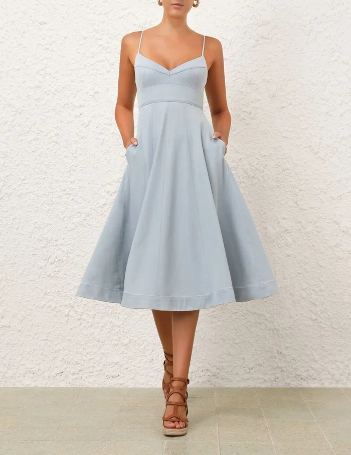 Women Zimmermann Dresses and Coverups Acacia Denim Swing Dress Ice Storm
