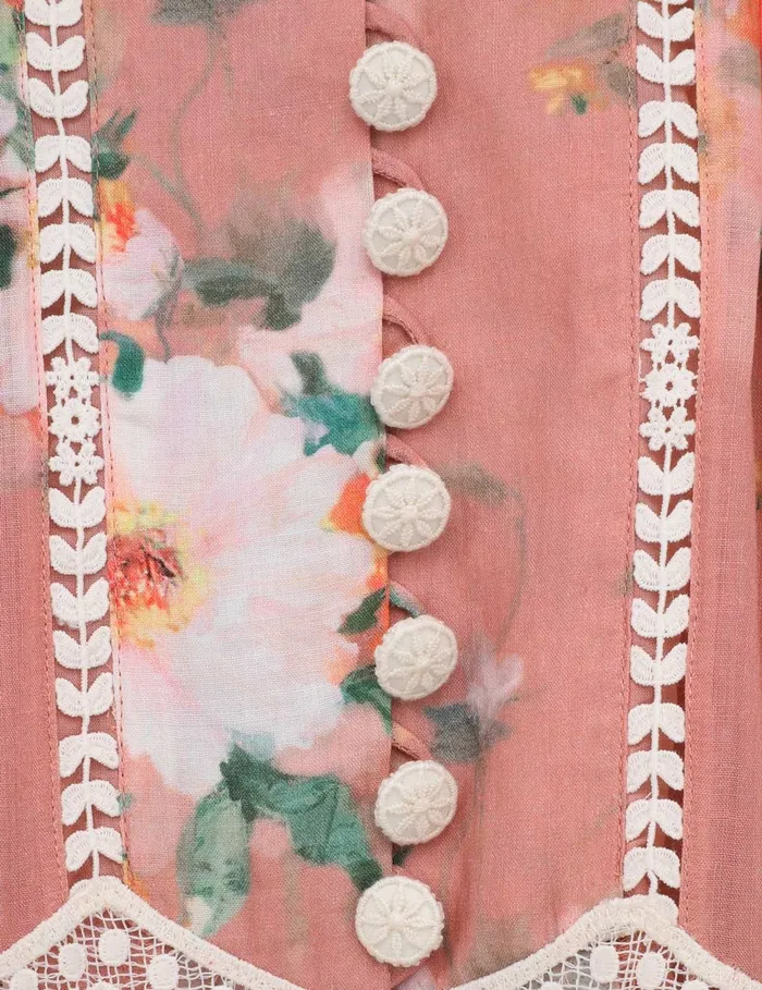 Women Zimmermann Dresses and Coverups Everley Lace Trim Mini Dress Pink Watercolour Floral